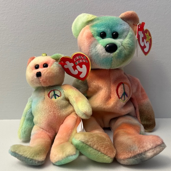Ty Other - 2 for $30 NWT Ty Peace Beanie Baby and Jingle Beanie Set Teddy Bears
